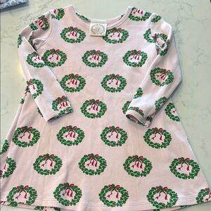 The Beaufort Bonnet Company Pink Dress with Green Wreath Pattern